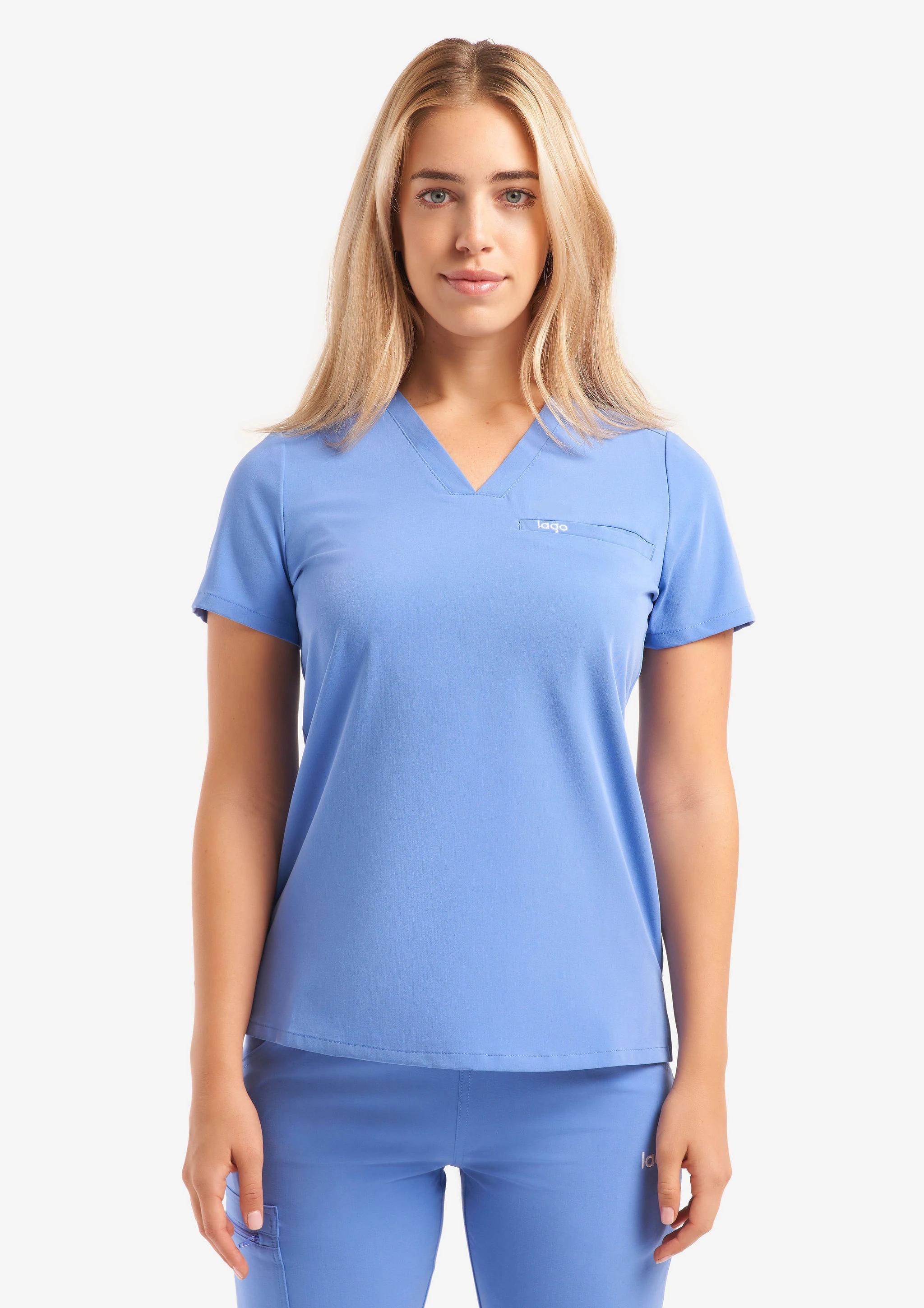 Ultra Soft Scrubs - Premium Womens Junior Fit Two Pocket Top and Yoga Pant  Scrub Set, Ceil Blue 39192-XX-Large